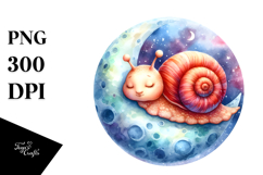 Vibrant Watercolor Baby Snail Sleeping on Moon Product Image 1
