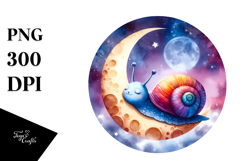 Vibrant Watercolor Baby Snail Sleeping on Moon Product Image 1