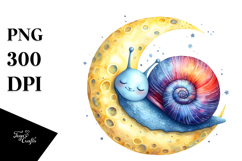 Vibrant Watercolor Baby Snail Sleeping on Moon Product Image 1