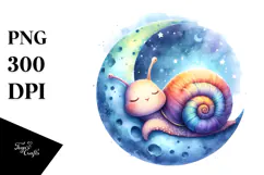 Vibrant Watercolor Baby Snail Sleeping on Moon Product Image 1