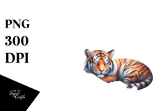 Vibrant Watercolor Pastel Tiger Sleeping on Moon with Product Image 1