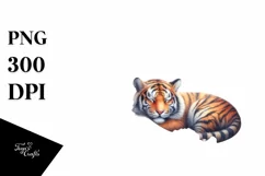Vibrant Watercolor Pastel Tiger Sleeping on Moon with Product Image 1