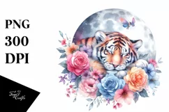 Vibrant Watercolor Pastel Tiger Sleeping on Moon with Product Image 4