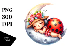 Vibrant Watercolor Whimsical Cute Baby Ladybug Dressed for Product Image 1