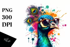 Quirky and Vibrant Peacock with Sunglasses | Clipart Product Image 1