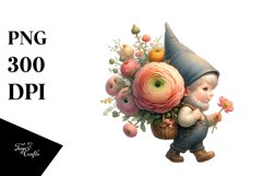 Small Gnome Lilac Ranunculus Bouquet | Sublimation | Clipart Product Image 1