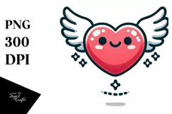 Simple Cartoon Heart Wings PNG Product Image 1