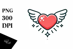 Simple Cartoon Heart Wings PNG Product Image 1