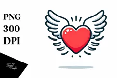 Simple Cartoon Heart Wings PNG Product Image 1