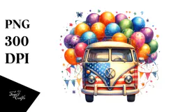 Vintage Vibrant Campervan with Balloons PNG Product Image 1