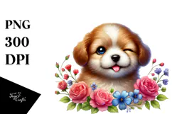 Winking Puppy Digital Painting, PNG Product Image 1