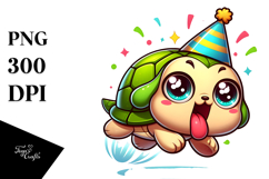 Cartoony Turtle with Party Hat Vector Art Product Image 1