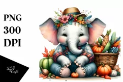 Quirky Colorful Elephant Basket Watercolor Product Image 1