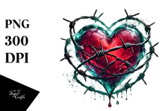 Heart with Barbwire Digital Painting, PNG Product Image 1
