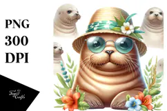 Energetic Walrus with Hat and Sunglasses PNG Product Image 1