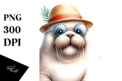 Energetic Walrus with Hat and Sunglasses PNG Product Image 1