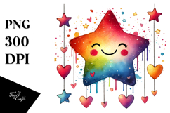 Digital Painting with Smiling Star and Hearts PNG Product Image 1