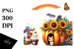 Floral Cat House Watercolor Scene Product Image 1