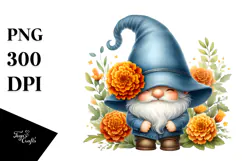 Cute Gnome with Marigold Floral Frame PNG Product Image 1