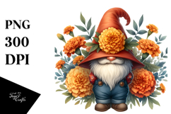Gnome with Marigold Floral Frame JPEG Product Image 1