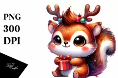 Baby Squirrel with Reindeer Horns PNG Product Image 1