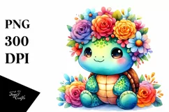 Vibrant Turtle Flower Crown Watercolor Clipart Product Image 3