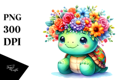 Vibrant Turtle Flower Crown Watercolor Clipart Product Image 1