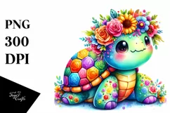 Vibrant Turtle Flower Crown Watercolor Clipart Product Image 1