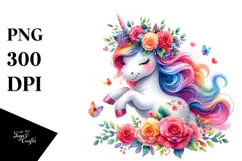Dancing Unicorn with Floral Wreath PNG Product Image 1