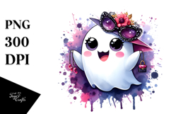 Chibi-style Cute Ghost with Glam Accessories PNG Product Image 1