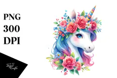 Cute Unicorn with Floral Wreath PNG Product Image 1