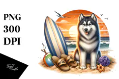 Siberian Husky Surf Watercolor Clipart Product Image 1