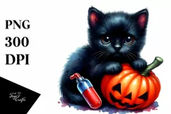 Cute Baby Black Cat Watercolor Clipart Product Image 3
