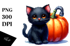 Cute Baby Black Cat Watercolor Clipart Product Image 1