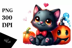 Cute Baby Black Cat Watercolor Clipart Product Image 3