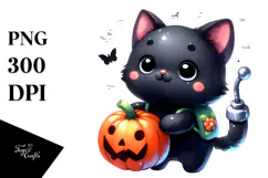 Cute Baby Black Cat Watercolor Clipart Product Image 1