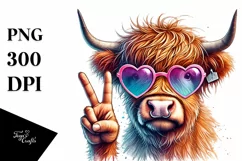 Highland Calf in Sunglasses, Colorful PNG Product Image 1