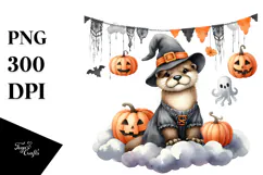Halloween Otter Cloud Design, Transparent PNG Product Image 1