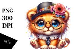 Vibrant Baby Lion with Monocle PNG Product Image 1