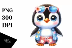 Watercolor Cute Baby Penguin Beach Clipart Product Image 3