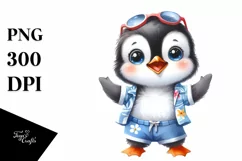 Watercolor Cute Baby Penguin Excited Product Image 3