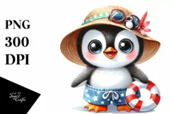 Watercolor Cute Baby Penguin Beach Clipart Product Image 1