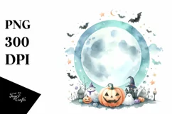 Simple Halloween Moon Watercolor PNG Product Image 3