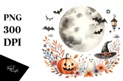 Simple Halloween Moon Watercolor PNG Product Image 3