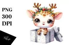 Baby Giraffe with Reindeer Horns PNG Product Image 3