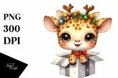 Baby Giraffe with Reindeer Horns PNG Product Image 1