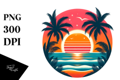 Retro Tropical Beach Sunset PNG Product Image 1