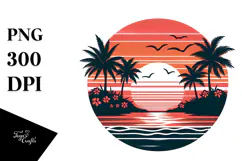 Retro Tropical Island Sunset, PNG Product Image 1