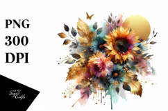 Colorfull Watercolor Bouquet with Sunflower | Sublimation | Product Image 1
