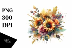 Colorfull Watercolor Bouquet with Sunflower | Sublimation | Product Image 1
